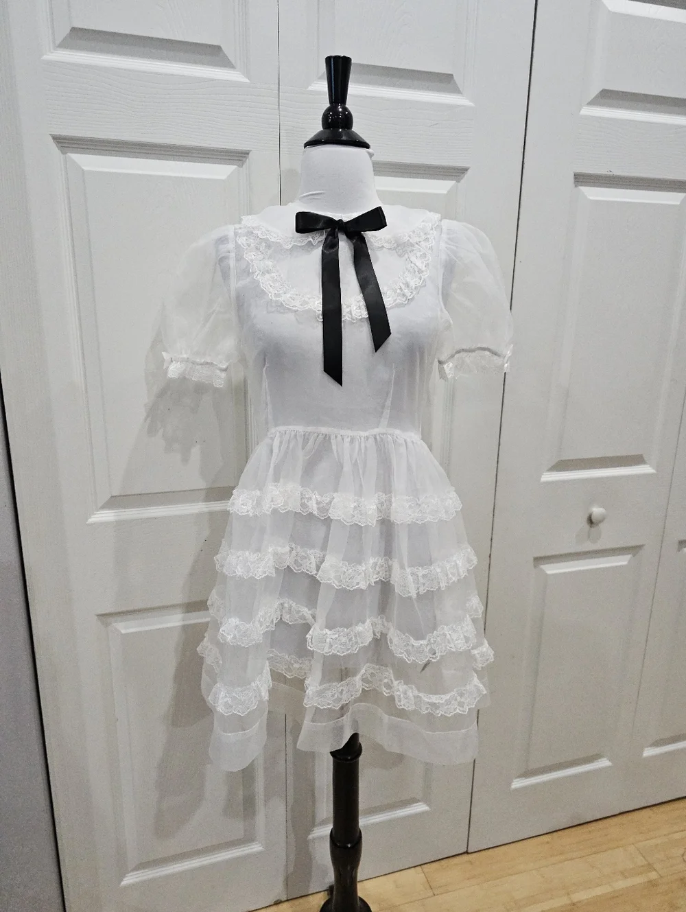 Dolls Kill Widow Goth Sheer White Lace Lolita Elegant Frills Babydoll Dress XS S - Picture 11 of 12